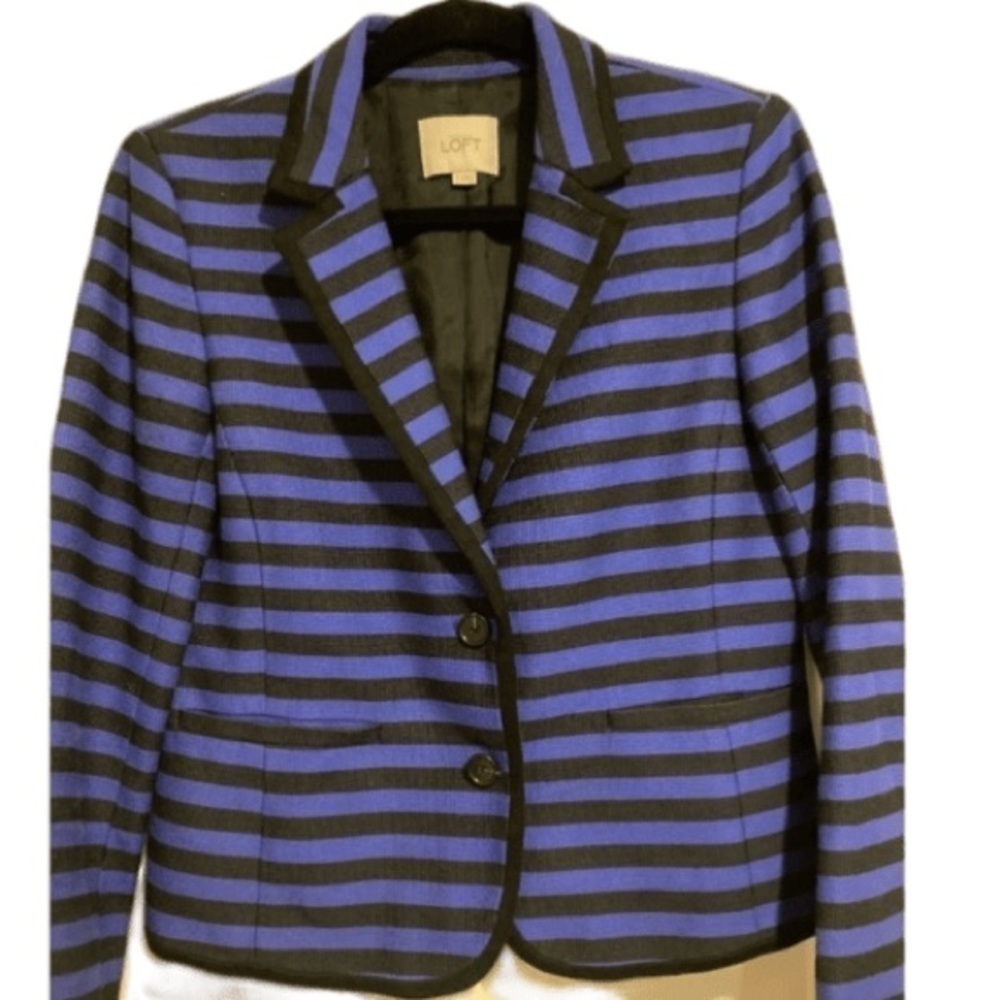 Ann Taylor LOFT Women's Blazer Size 6 Black and Blue Stripes